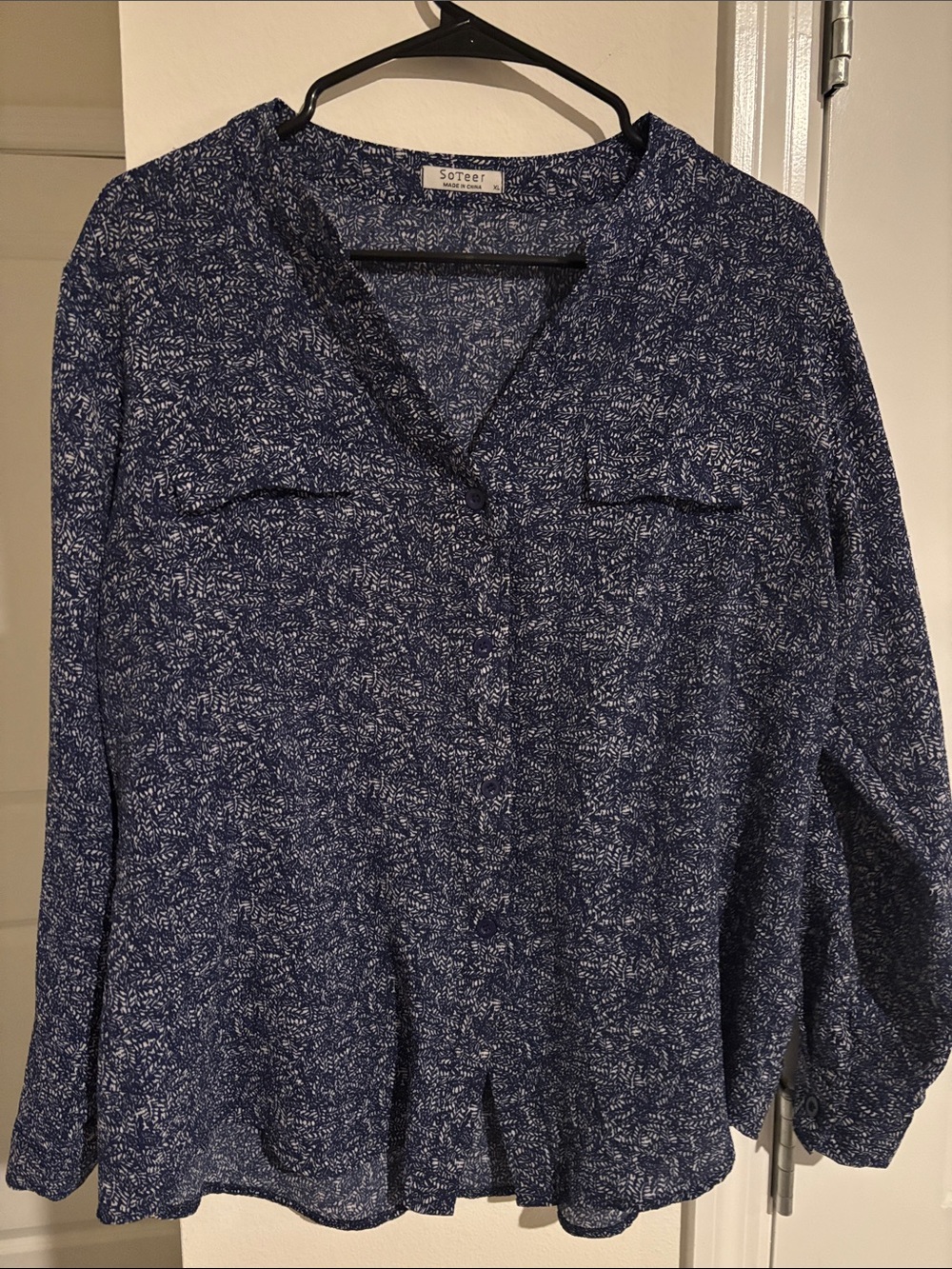 Softer Navy Button-Front Printed Shirt
